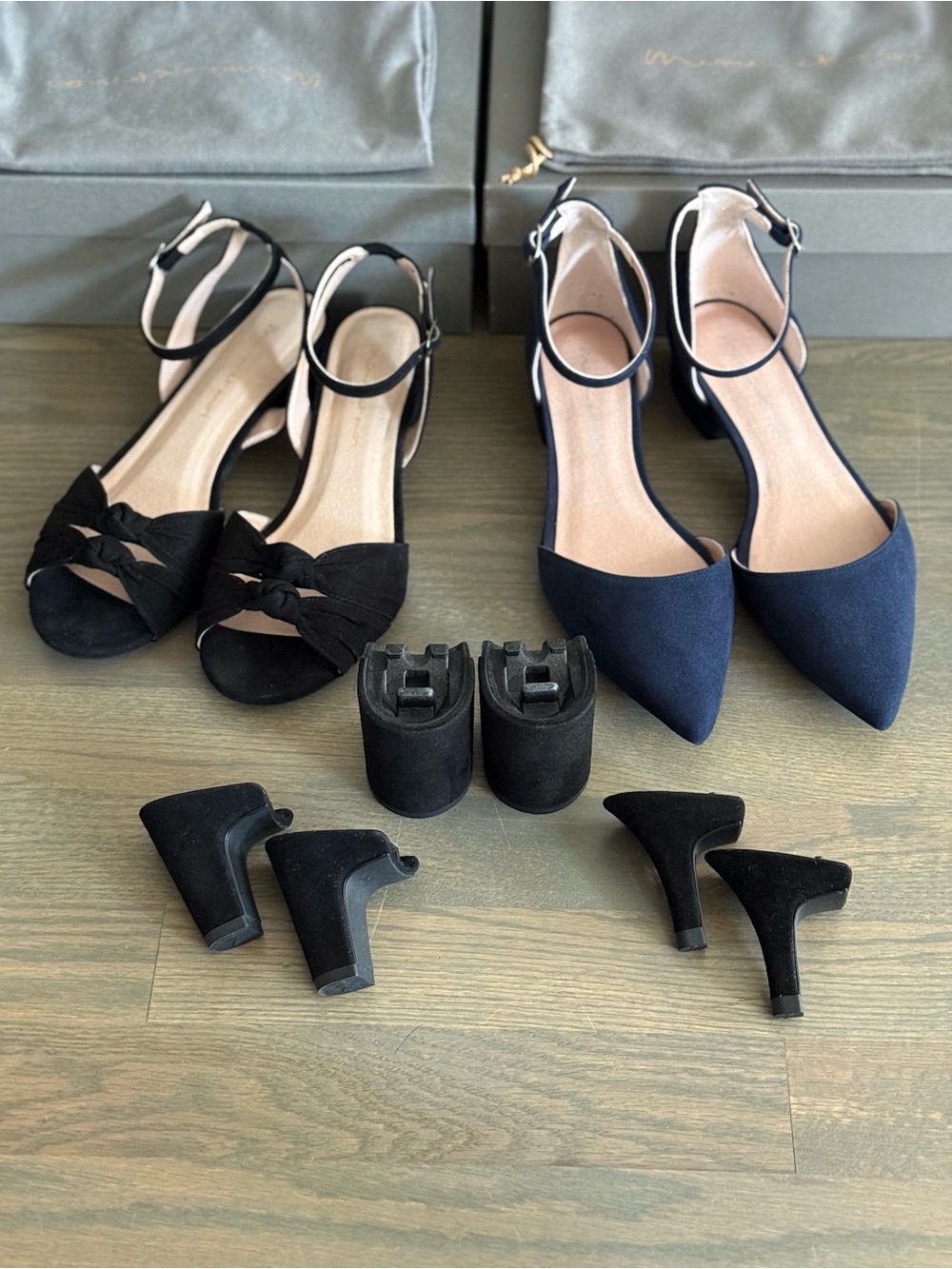 Mime et Moi Convertible Heels Set - Size 8 EU 38 - Black Sandals, Navy Flats